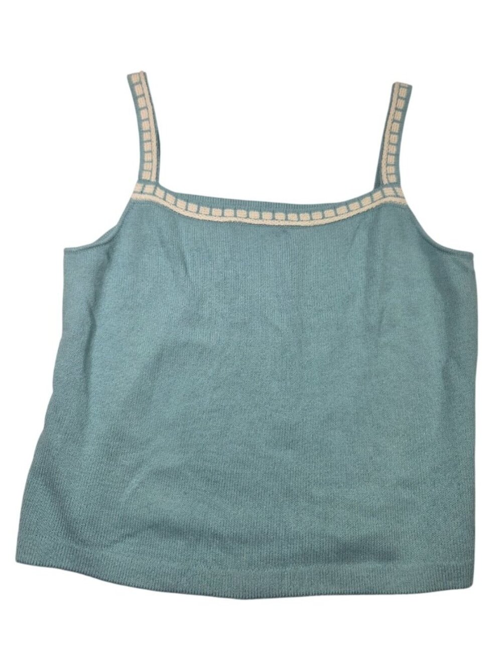 Y2K St John Santana Knit Tank Top Sz L Coquette Baby Blue Cream Feminine